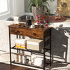 Narrow Console Table with 2 Drawers and 2 Metal Mesh Shelves-Rustic Brown