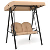 2-Person Outdoor Porch Swing with A-Shaped Metal Stand and Adjustable Canopy-Beige