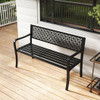 50 Inch Garden Bench with Patterned Backrest and Curved Armrests for 2-3 Person-Black