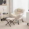Modern Accent Sofa Chair with Folding Footrest and Side Pocket-Beige