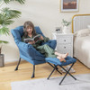 Modern Accent Sofa Chair with Folding Footrest and Side Pocket-Beige