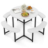 Round Picnic Table Bench Set with 4 Benches and Umbrella Hole for Patio Lawn-White