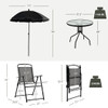 6 Pieces Patio Dining Set Folding Chairs Glass Table Tilt Umbrella for Garden-Gray