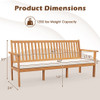 Outdoor 3-Seat Wood Bench with Seat Cushion and Slatted Seat-White