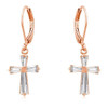 Rose Gold Plated CZ Cross Drop Earrings