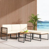 6 Pieces Acacia Wood Patio Furniture Set with Coffee Table and Ottomans-Beige