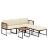 6 Pieces Acacia Wood Patio Furniture Set with Coffee Table and Ottomans-Beige