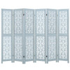 4/6 Panel Wooden Room Divider with Carved Cutout Pattern and Solid Wood Frame-4 Panel