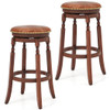 24 Inch Swivel Bar Stool Set of 2 with Upholstered Seat and Rubber Wood Frame-24 inches