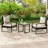 3 Piece Patio Conversation Set with Solid Acacia Wood  Armrests and Tabletop-White