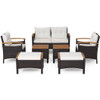 7 Piece Rattan Patio Sofa Set with Acacia Wood Tabletop and Armrests
