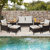 7 Piece Rattan Patio Sofa Set with Acacia Wood Tabletop and Armrests