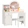Kids Vanity Table and Chair Set with Shelves Drawer and Cabinet-White