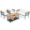 4 Piece Patio Rattan Furniture Set with 2-Tier Coffee Table-White