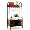 Baker's Rack with Detachable Wine Rack and 5 Rows of Stemware Holder-Rustic Brown 