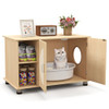 Cat Litter Box Enclosure with Sisal Scratching Doors and Adjustable Metal Feet-Natural