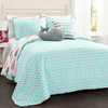 Full/Queen 5 Piece Microfiber Quilt Set in Teal Pink Aqua Waves Whale Pattern
