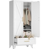 White 2-Door Wardrobe Armoire Cabinet with Storage Drawer and Hanging Rod White 2-Door Wardrobe Armoire Cabinet with Storage Drawer and Hanging Rod