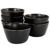 Elama Paul 6 Piece Stoneware Bowl Set in Matte Black with Gold Rim