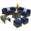 Outdoor 9 Pieces Patio Furniture Set with 50 000 BTU Propane Fire Pit Table-Gray
