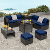 Outdoor 9 Pieces Patio Furniture Set with 50 000 BTU Propane Fire Pit Table-Gray