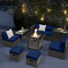 Outdoor 9 Pieces Patio Furniture Set with 50 000 BTU Propane Fire Pit Table-Gray