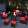 Outdoor 9 Pieces Patio Furniture Set with 50 000 BTU Propane Fire Pit Table-Gray