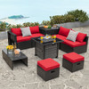 Outdoor 9 Pieces Patio Furniture Set with 50 000 BTU Propane Fire Pit Table-Gray