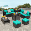 Outdoor 9 Pieces Patio Furniture Set with 50 000 BTU Propane Fire Pit Table-Gray