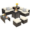 Outdoor 9 Pieces Patio Furniture Set with 50 000 BTU Propane Fire Pit Table-Gray