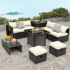 Outdoor 9 Pieces Patio Furniture Set with 50 000 BTU Propane Fire Pit Table-Gray