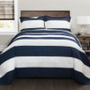 Full/Queen Navy White Stripe 3 Piece Cotton Lightweight Quilt Set