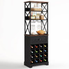 Black/Brown Wine Rack Kitchen Bar Storage Cabinet Shelf with Glass Holders Black/Brown Wine Rack Kitchen Bar Storage Cabinet Shelf with Glass Holders