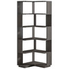 Multifunctional 6 Shelf Corner L-Shaped Bookcase in Dark Grey Wood Finish