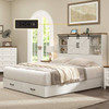 Queen White Farmhouse Platform Bed with Bookcase Headboard and Storage Drawers Queen White Farmhouse Platform Bed with Bookcase Headboard and Storage Drawers