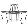Half-Circle Outdoor Patio Garden Black Wrought Iron Tree Bench