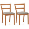 Wooden Dining Chair Set of 2 Farmhouse Kitchen Chair with Upholstered Seat-Brown