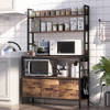 Black Metal Kitchen Baker's Rack with Brown Wood Shelves and Storage Cabinets Black Metal Kitchen Baker's Rack with Brown Wood Shelves and Storage Cabinets
