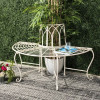 Half-Circle Outdoor Patio Garden Antique White Wrought Iron Tree Bench
