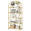 Modern Gold Metal Arched Top Display Rack Bookcase with 5 Glass Storage Shelves