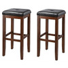 Set of 2 Vintage Mahogany Stools with Black Upholstered Seat Set of 2 Vintage Mahogany Stools with Black Upholstered Seat
