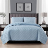 Full/Queen 3-Piece Light Blue Polyester Microfiber Reversible Diamond Quilt Set Full/Queen 3-Piece Light Blue Polyester Microfiber Reversible Diamond Quilt Set