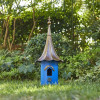 Outdoor Teal Blue Metal Birdhouse with Vintage Bronze Phonograph Style Roof Outdoor Teal Blue Metal Birdhouse with Vintage Bronze Phonograph Style Roof