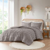 King/Cal King 3-Piece Grey Microfiber Comforter Set with Decorative Pompoms