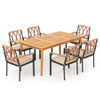 7 Piece Patio Acacia Wood Dining Set Solid Wooden Dining Furniture with Umbrella Hole 7 Piece Patio Acacia Wood Dining Set Solid Wooden Dining Furniture with Umbrella Hole