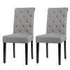 Set of 2 Grey Linen Button Tufted Dining Chair with Wood Legs