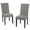 Set of 2 Grey Linen Button Tufted Dining Chair with Wood Legs
