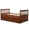 Twin Captains Bed with Pull Out Trundle and 3 Storage Drawers in Walnut Finish