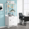 Home Office Lockable 2 Drawer Filing Cabinet Bookshelf in White Wood Finish