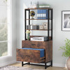 Home Office Lockable 2 Drawer Filing Cabinet Bookshelf in Brown Wood Finish